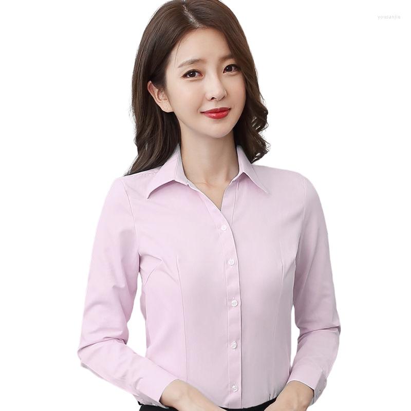 

Women's Blouses 5XL Women Summer Spring Shirts Lady Fashion Casual Long Sleeve Solid Color Business Office Clothing Blusas Tops WY0852, Short white