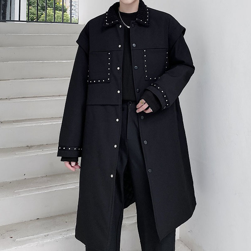 

Men's Trench Coats Winter Thicken Trenchcoat Men Rivet Cotton Padded Long Coat Outerwear Male Streetwear Fashion Casual Black Warm Jacket Overcoat 230413