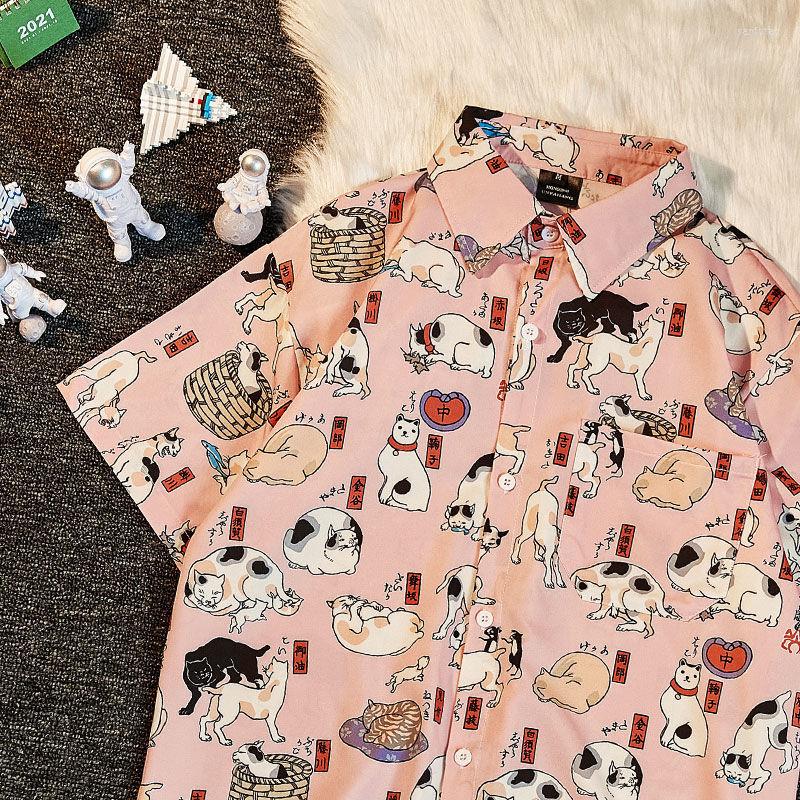 

Women's Blouses Short Sleeved Harajuku Shirts Summer Fashion Animal Print Lapel Women Men Tops Casual Beach Style Streetwear, Pink