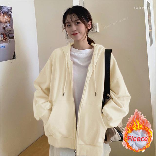 

Women's Hoodies Fashion Zipper Sweat Shirt With Pocket Warm Fleece Zip Up Hooded Sweatshirt Kawaii Preppy Style Cardigan For Fall Winter, Grey