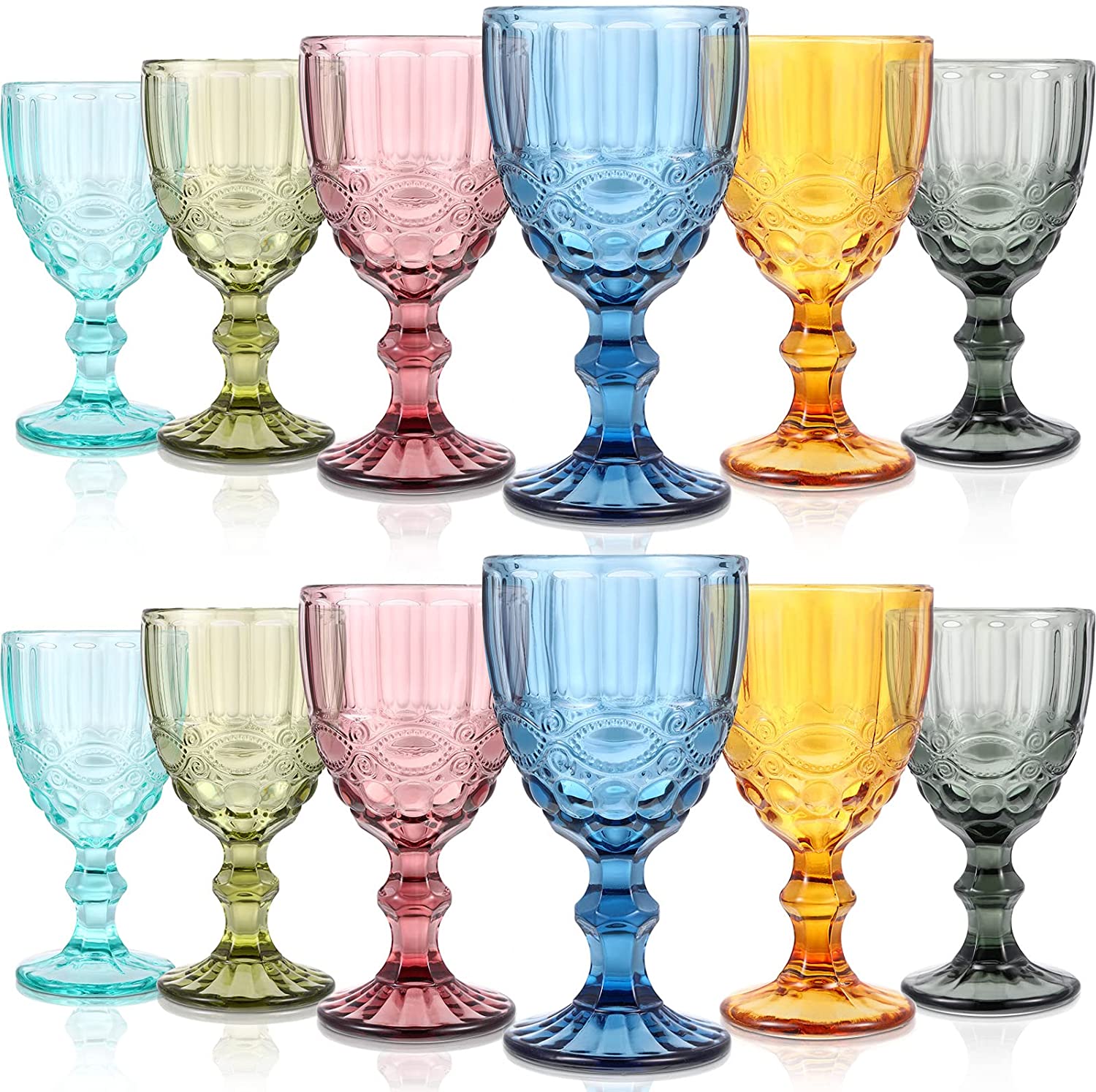 

Wine Glasses 10Oz Colored Glass Goblet With Stem 300Ml Vintage Pattern Embossed Romantic Drinkware For Party Wedding Drop Delive