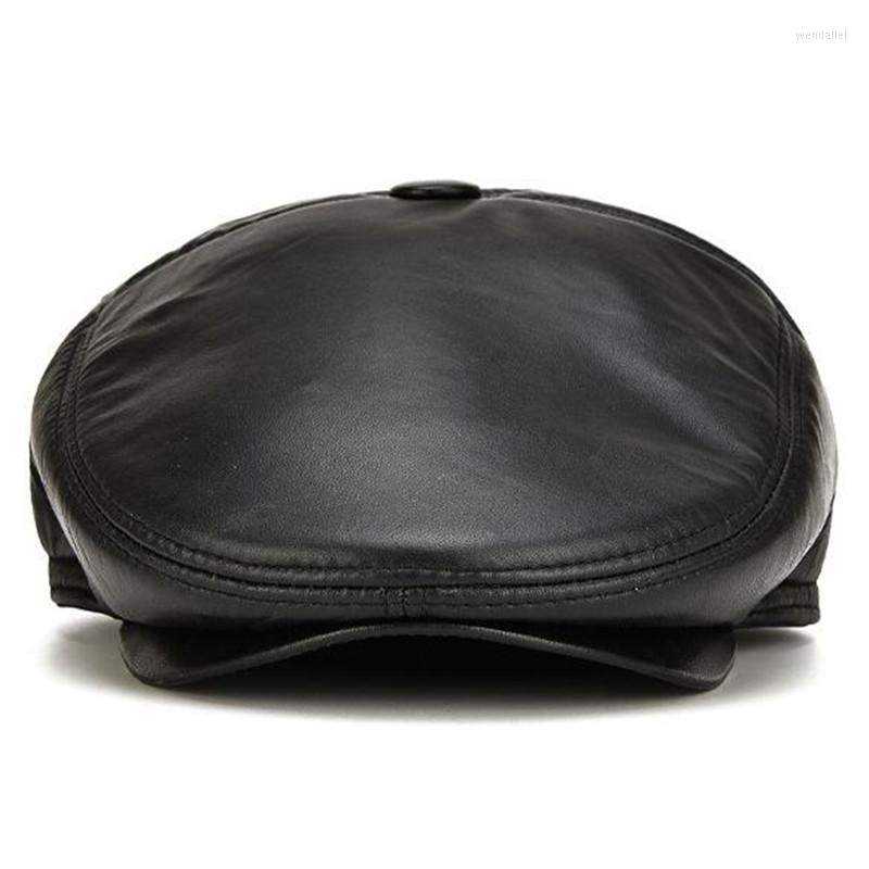 

Berets XdanqinX Winter Men'sThick Warm Genuine Leather Cap Sheepskin Brands Hat Snapback 2023 Dad's Hats, Coffee