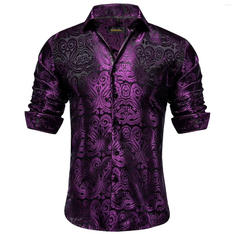 

Men's Casual Shirts Luxury Purple Paisley Solid For Men Regular Fit Oversized Shirt Wedding Party Blouse Long Sleeve Top Clothing, Yc-2023