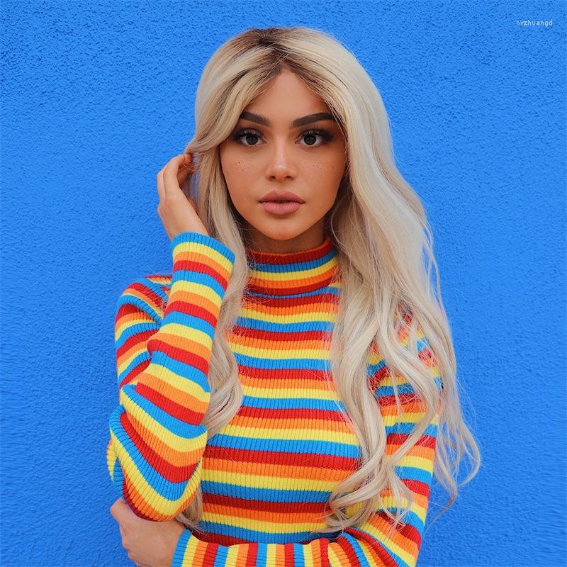 

Women's Sweaters Turtleneck Fashion Rainbow Knitted Pullovers Women 2023 Winter Sweater Loose Pullover Jumpers Female