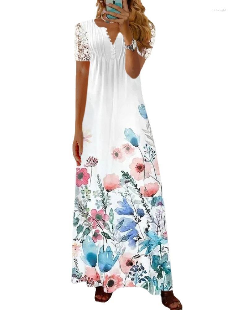 

Casual Dresses 2023 Summer For Women Fashion Print Short Sleeve Women's Long Maxi Dress