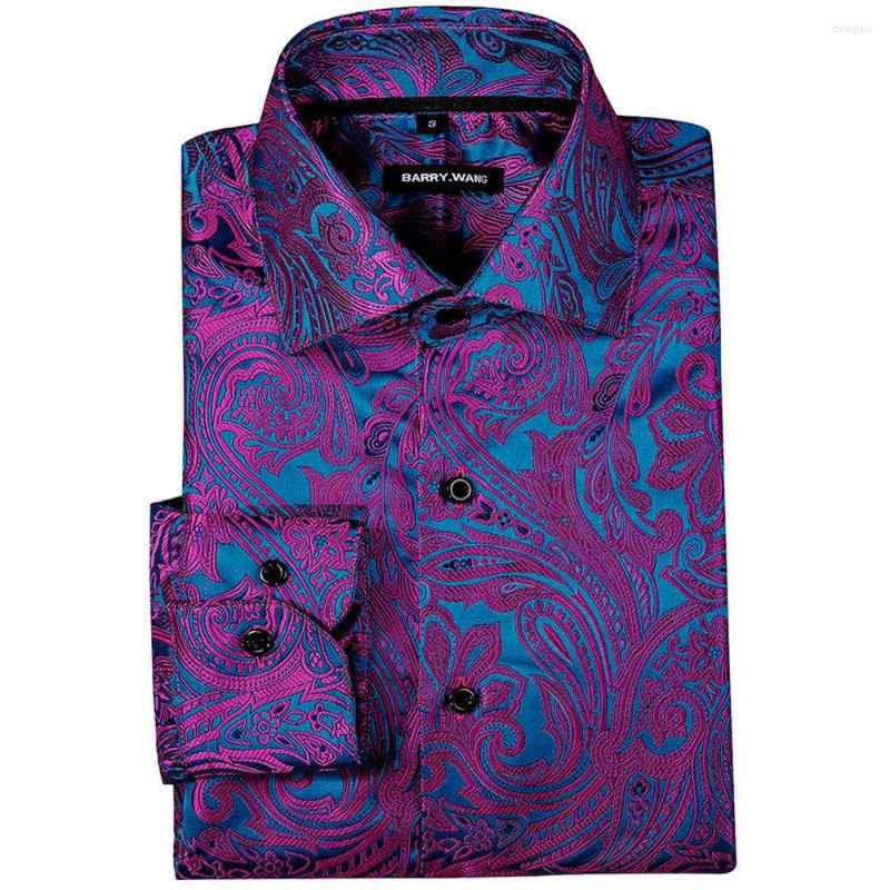 

Men's Casual Shirts Plum Purple Paisley Men Spring Autumn Long Sleeve Woven Leisure Fit Party Business Designer Barry.Wang CY-029, Cy-009