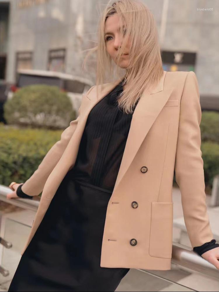 

Women' Suits 2023 Spring Autumn Women High Quality Casual Double Breasted Wool Blazer Female Chic Coat Outewear Ddxgz2 4.06, Beige