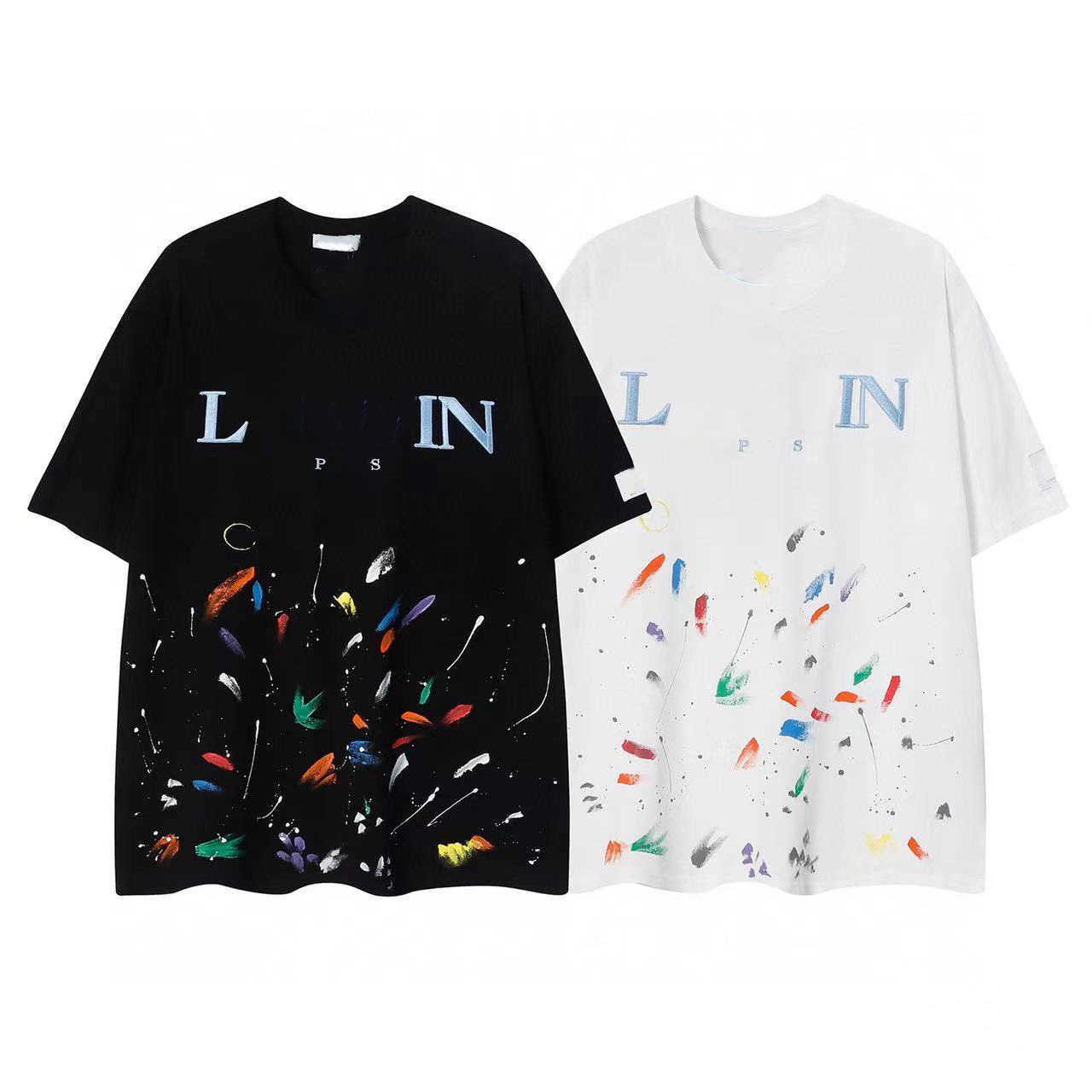 

Designer Luxury Lanvins Classic Hand Painted Graffiti Speckled Short Sleeve T-shirt For Men And Women Trendy Loose And Comfortable