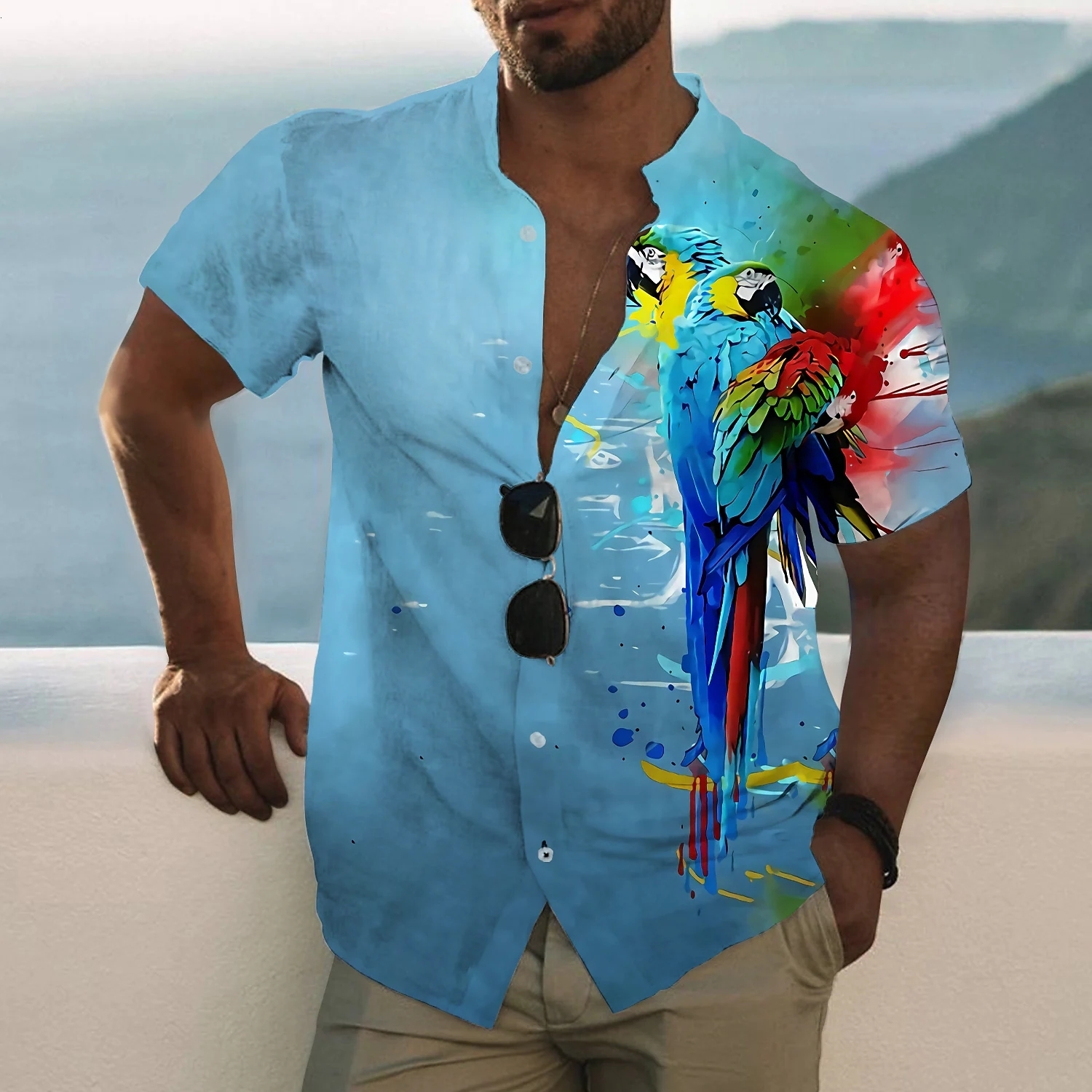 

Mens Casual Shirts 3D Parrot Print Mens Social Shirt Hawaiian Beach Holiday Short Sleeve Lapel Oversized Tops Male Clothes Casual Camisa Masculina 230413, Cshl-220814-1