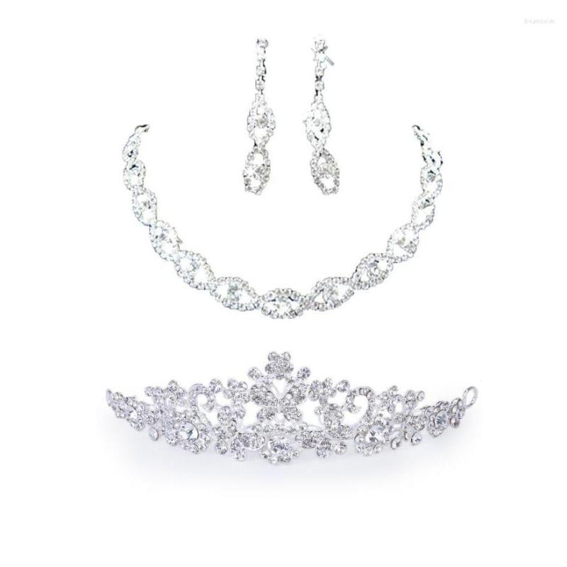 

Necklace Earrings Set Bridal Wedding Crystal Earring Floral Crown Headband Veil Tiara, Picture shown