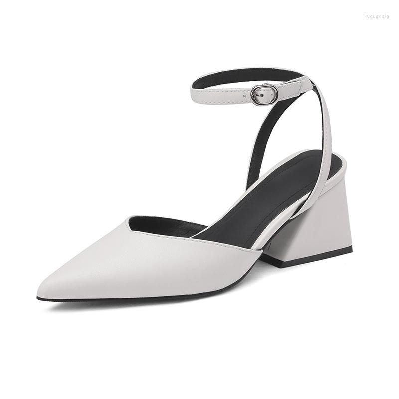 

Sandals 2023 Spring Summer Split Leather Women's Chunky Pointed Toe Fashion Casual Shoes Ladies Luxury, Beige