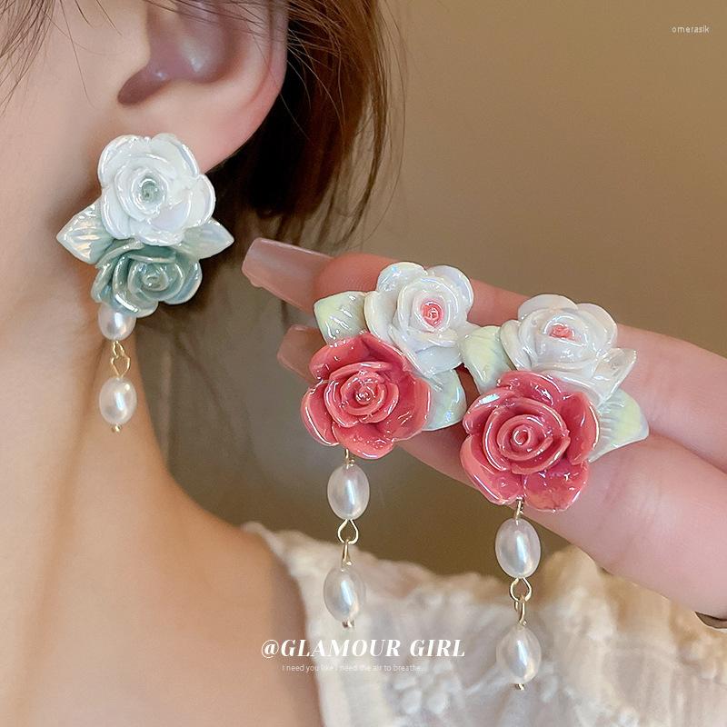 

Dangle Earrings 1 Pair Ceramic Flower Tassel Sweet Small Fresh Fashion Fragrance Temperament