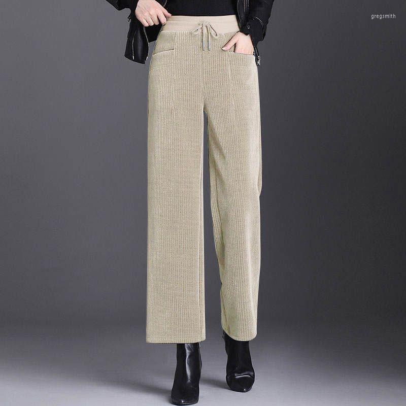 

Women's Pants Thicken Plus Fleece Autumn Winter Warm Vintage Straight Elastic Waist Loose Fashion Women Casual Wide Leg Trousers 2023, Beige