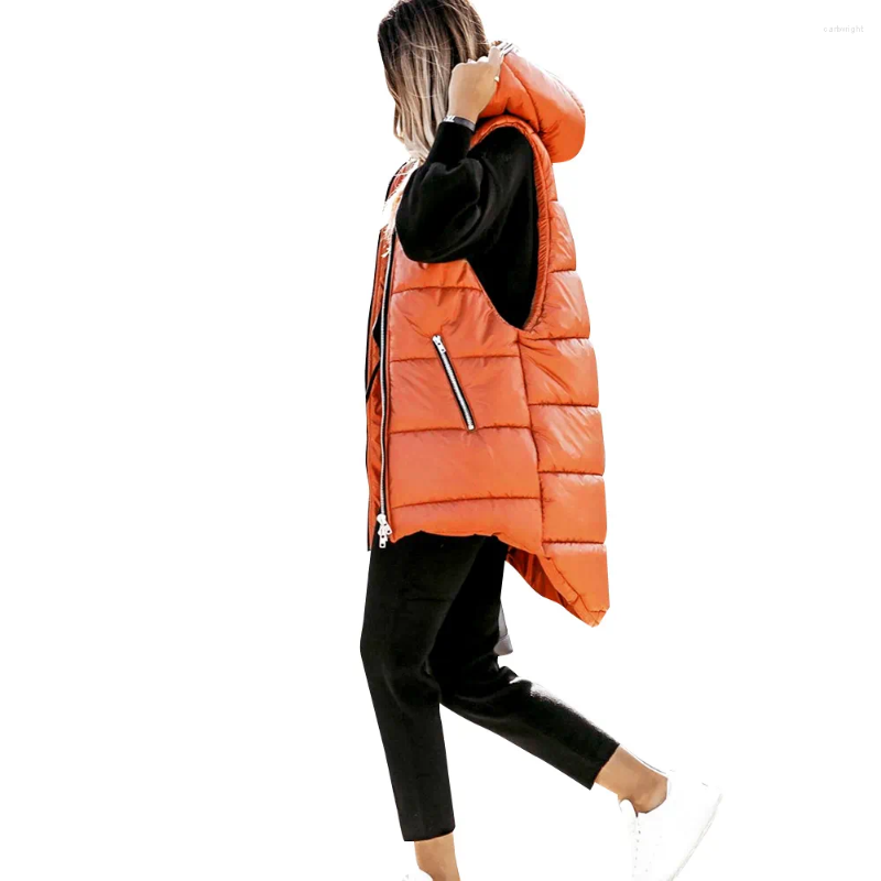 

Women's Vests 2023 Hooded Vest Jacket Sleeveless Street Style Full Zipper Thermal Pockets Tank Padded Winter Elegant Down Co, Orange