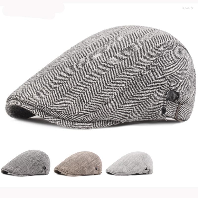 

Berets HT3096 Spring Autumn Cap Hat Retro Sboy Ivy Flat Vintage Striped Artist Painter Adjustable Men Women Beret, Khaki