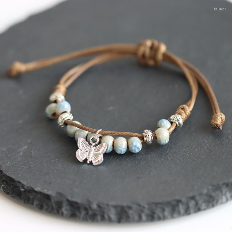 

Charm Bracelets Fashion Simple Braided Ceramic Adjustable Bracelet Personality Ethnic Style Handmade Jewelry Girl Student Accessories