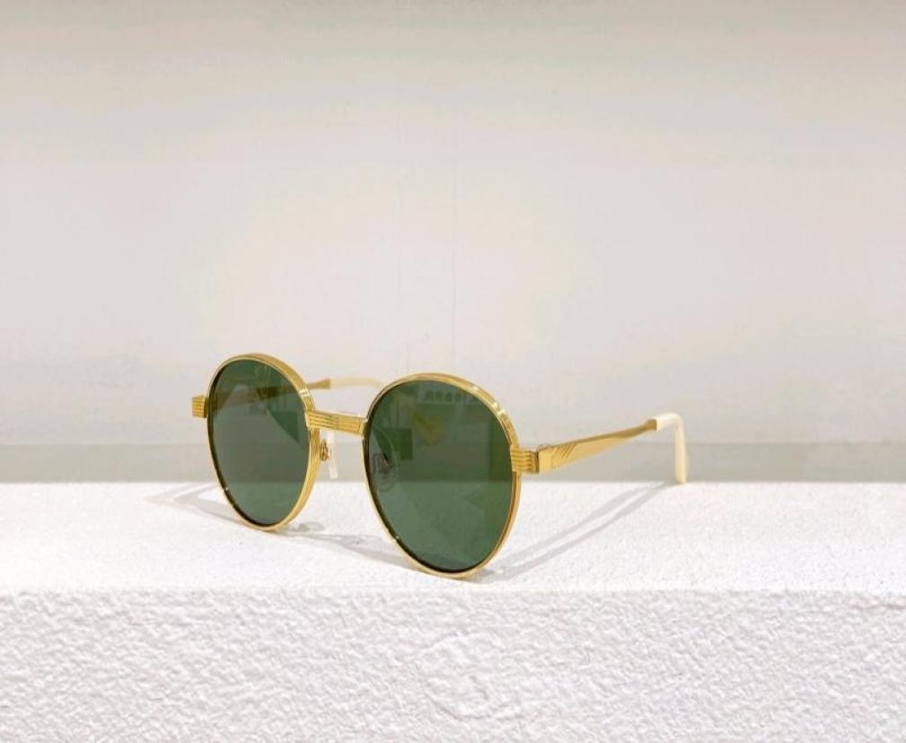 

Retro Round Sunglasses for Men Metal GoldGreen Lenses 0872 Sun Glasses with Box1217092