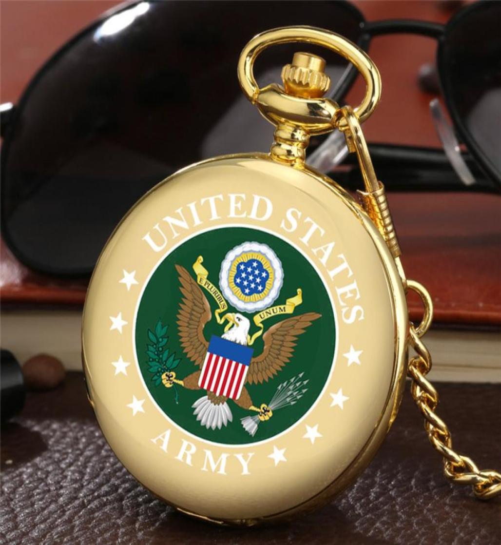 

Retro Watches BlackSilverGold Smooth Round Case United States ARMY Design Men Women Pocket Watch Analog Quartz Clock with Pendan9081477, Silver