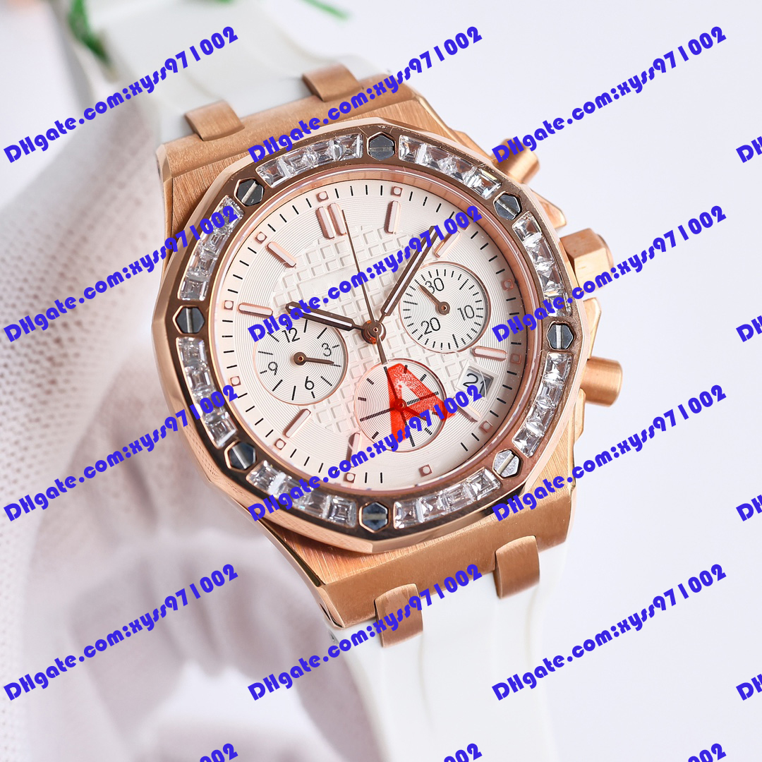

Hot selling watch quartz electronic movement 37mm white diamond dial women's watch rubber strap stainless steel rose gold watches timer function 26231OR.ZZ.D010CA.01