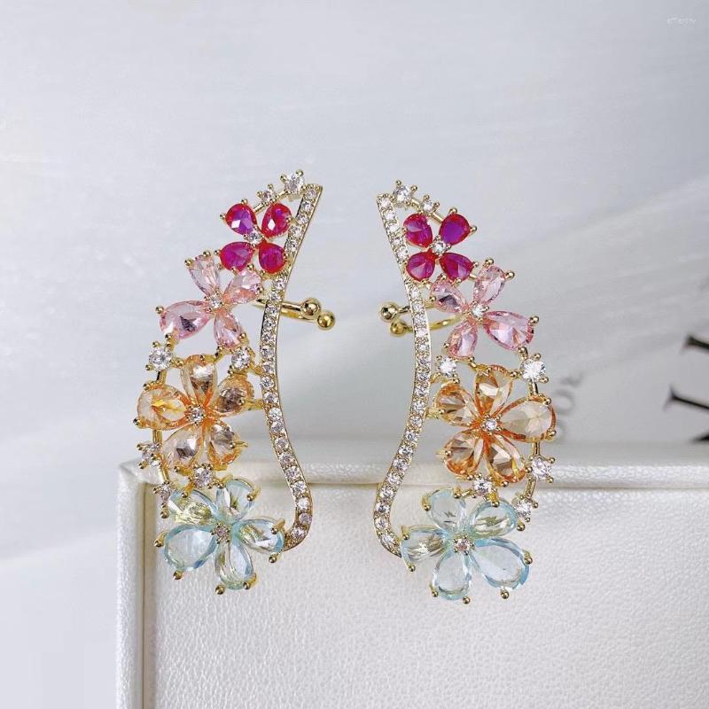 

Backs Earrings SENYU Luxury Lady's Crystal Angel Wing Ear Sweep Wrap Cuff Bridal Jewelry Gold Rhodium Plate Climber CZ