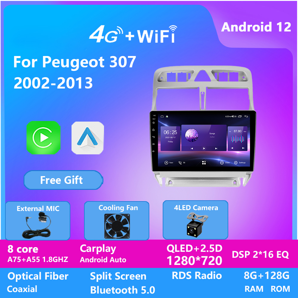 

10.1inch Video Android 12 8 Core Car Multimedia Audio System with Gps Navigation for PEUGEOT 307 2002-2013 Dvd Player
