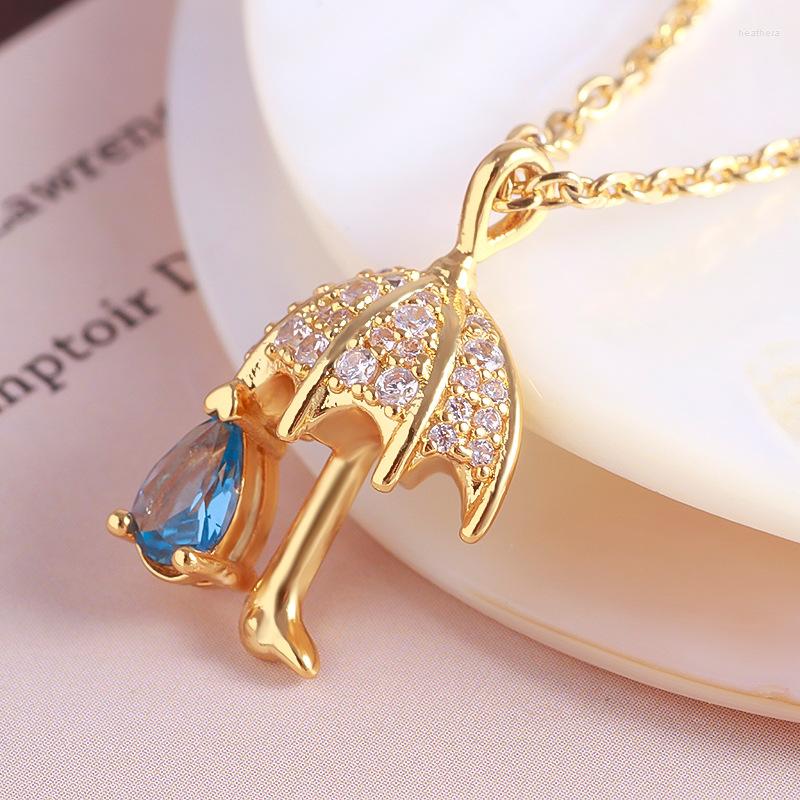

Chains European And American Accessories Wholesale Creative Design Umbrella Blue Water Drop Pendant Necklace Collarbone Chain