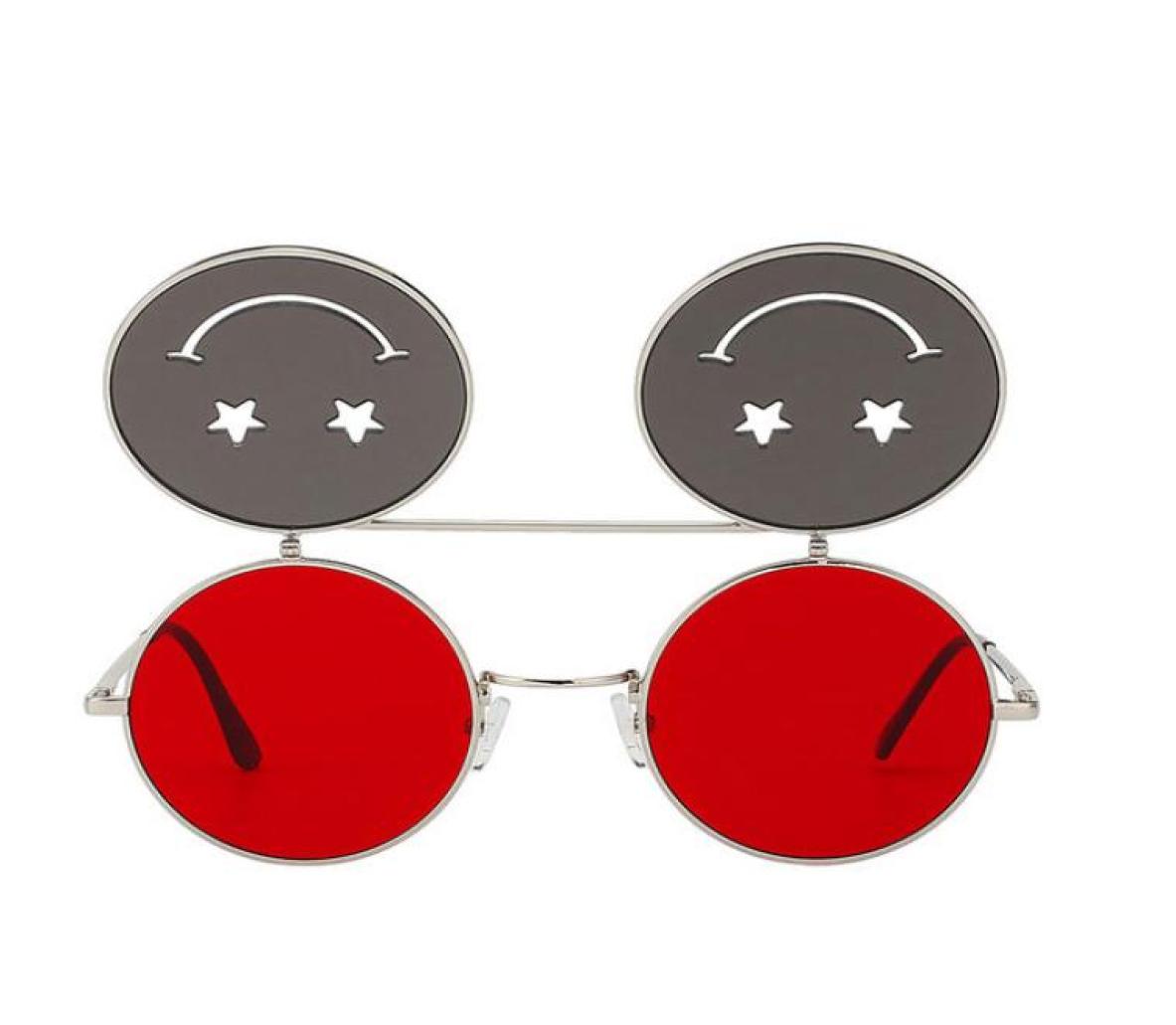 

new smiley face designer glasses for men and women flip up round fashion glasses unisex party shades oculos de sol3874232