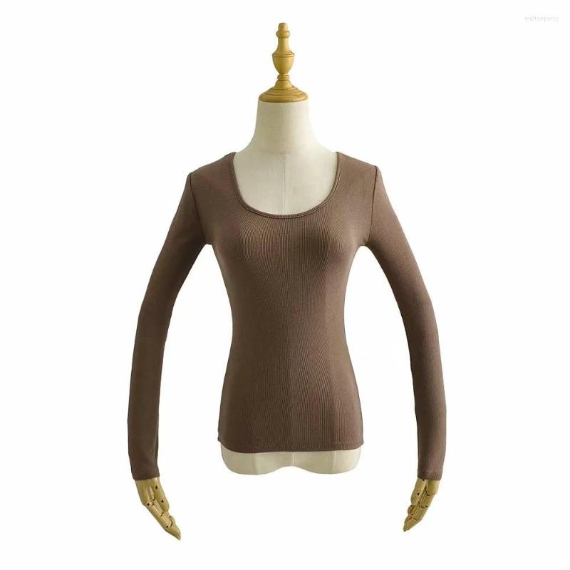 

Women's T Shirts 2023 Spring Women Clothing Knitted Tops Slim Fit Casual Elastic Cotton Solid O-neck Full Sleeve T-shirt, Tuo
