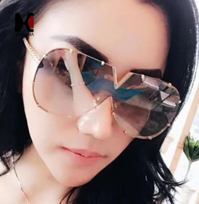 

SHAUNA Oversize Women Rimless Sunglasses Brand Fashion Men Gold Reflective Pilot Shades UV4006206587