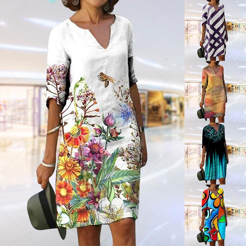 

Casual Dresses Summer Women Loose Vintage Ruffles Printed Dress Spring Large Big Boho Party Elegant Free Clothing, A10