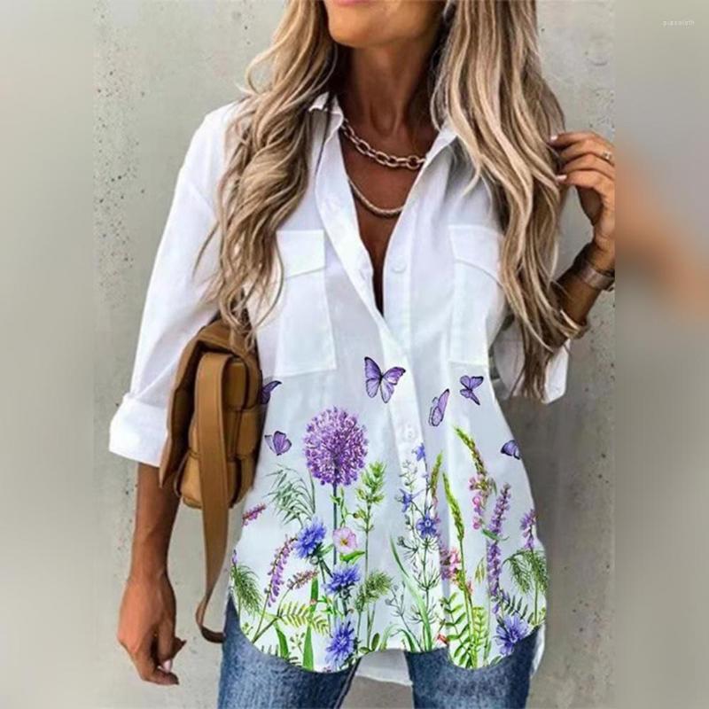 

Women' Blouses Women Summer Print Butterflies Printing Single-breasted Long Sleeve Patch Pocket CardiganMid Length Spring Top, Purple