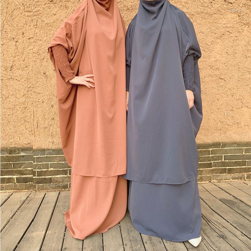 

Ethnic Clothing Muslim Women Macthing Prayer Garment 2pcs Set Abaya Dress Hooded Hijab Robe Modest Full Cover Head Khimar With Long Skirt