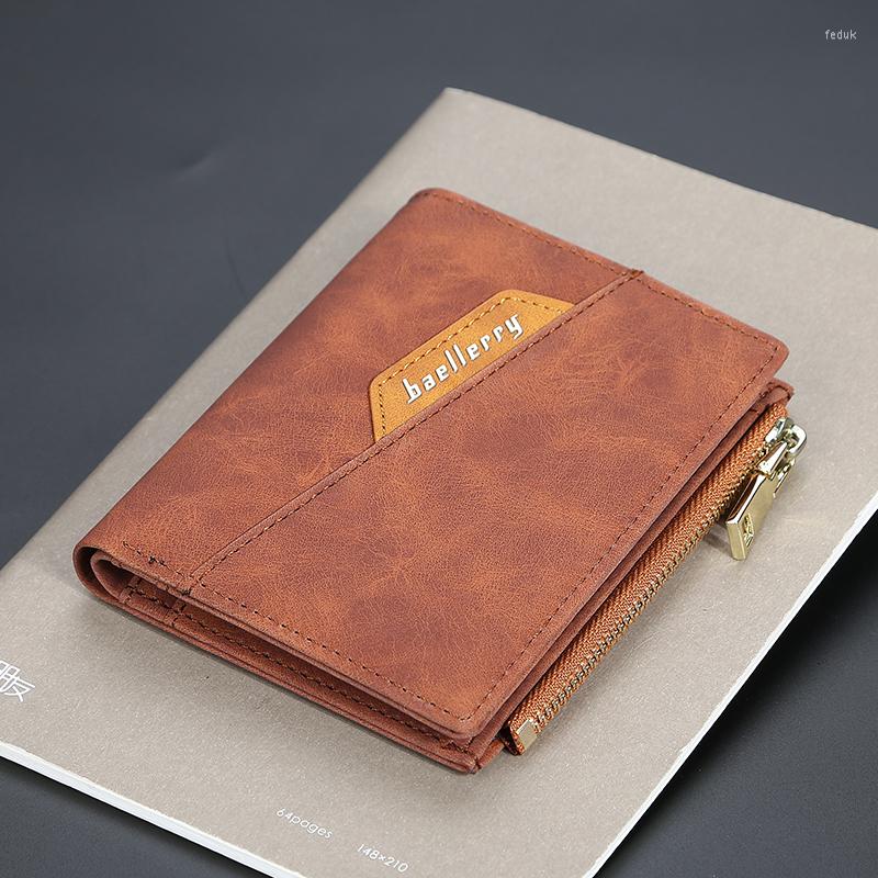 

Wallets Short Purses PU Leather Mens Men's Wallet With Zipper Coin Pocket Folding Cards Holder Money Bag Clutch Purse Men Clip, Black