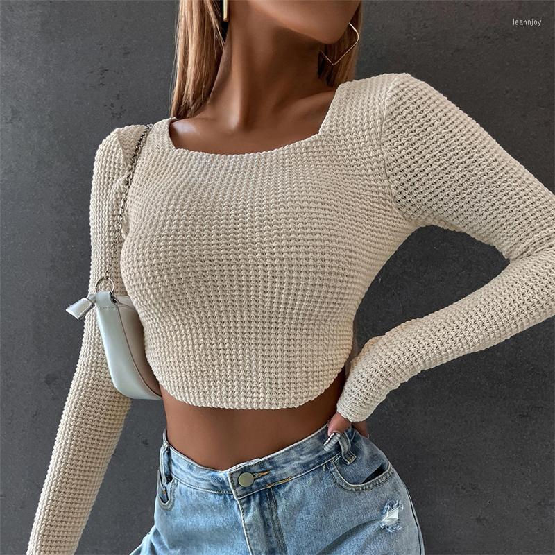 

Women' T Shirts Sexy Long Sleeve Stitch Shirt Women Streetwear Y2K Clothes Knit Crop Top Korean Fashion Spring Autumn Short Skinny Tshirt, Dark grey