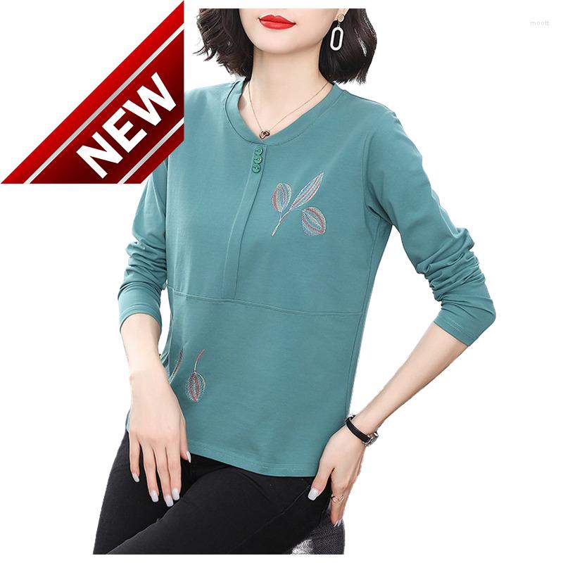 

Women's T Shirts Women's Cotton Tshirt Tees Spring Summe Long Sleeve Casual Large Size Oneck Embroidery Tee Female Soft Loose Tops  4XL, 9936