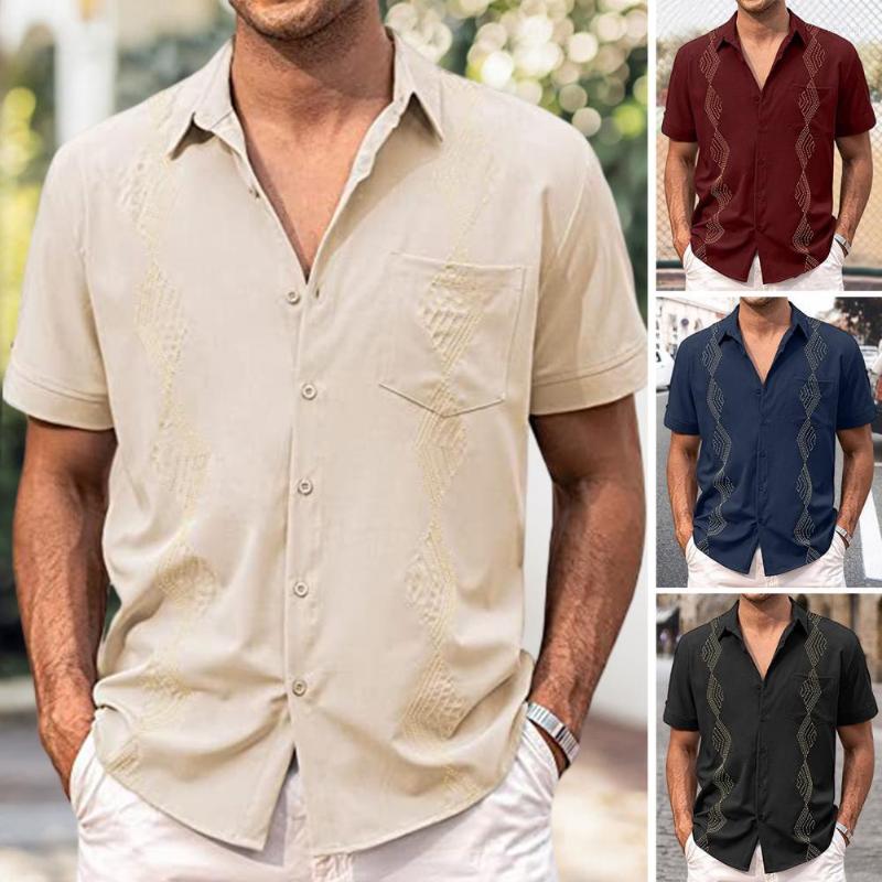 

Men's Casual Shirts Shirt Clothing Beach Wear Male Summer Turn-down Collar Single-breasted Loose Fit Short Sleeves Cardigan Wea, Black