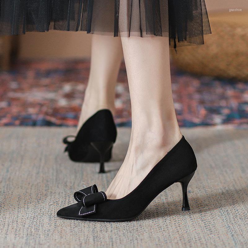 

Dress Shoes Women's Pumps 2023 Bow Leather Pointed Toe High Heels Women Satin Thin Fashion Sexy Sandals Ladies, Blck 5cm
