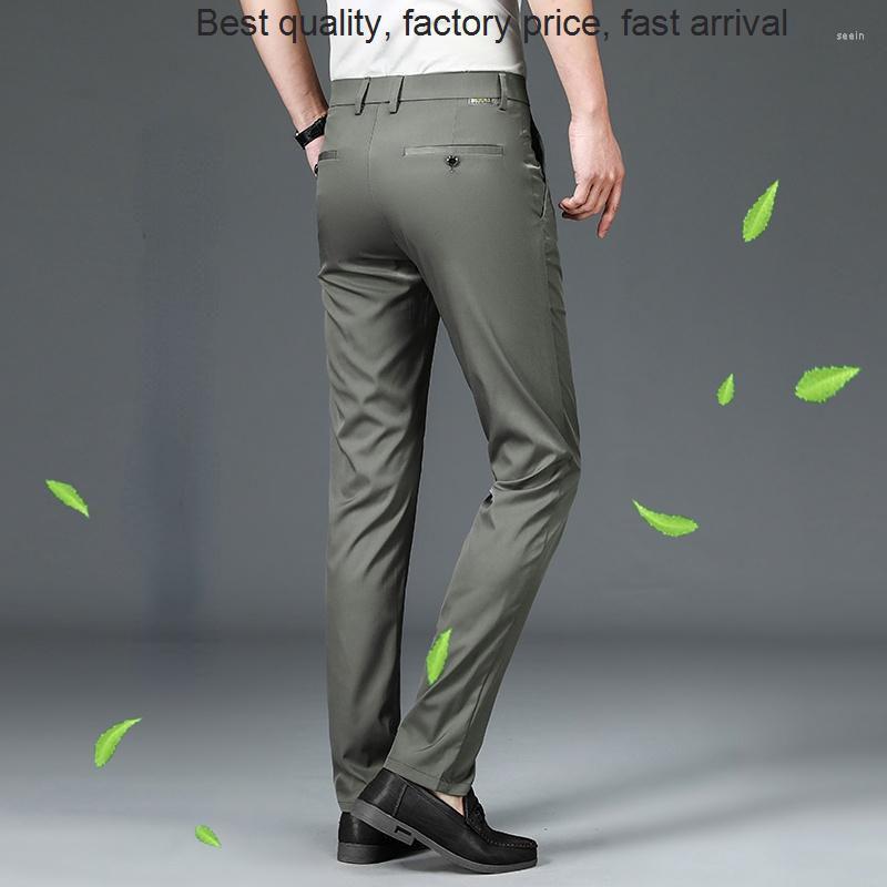 

Men's Pants High Quality Men's Straight-fit Business Casual Summer Artemisia Fiber Fabric High-end Korean Version Straigh, Black