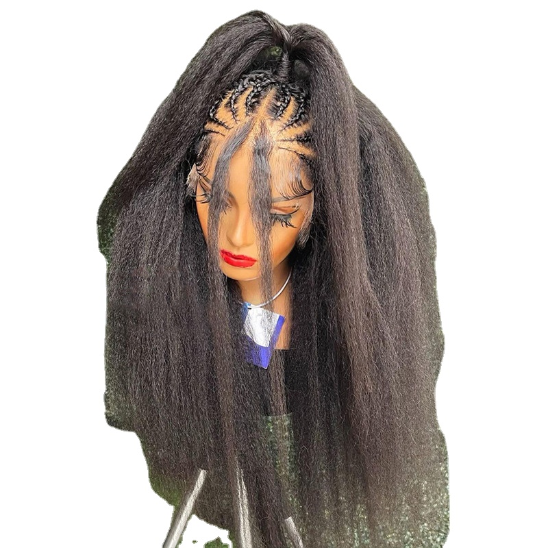 

Soft Black Yaki Kinky Straight Natural Long 28 Inch Hair Wig for Women Natural Hairline Kinky Straight Wig with Afro Baby Hair