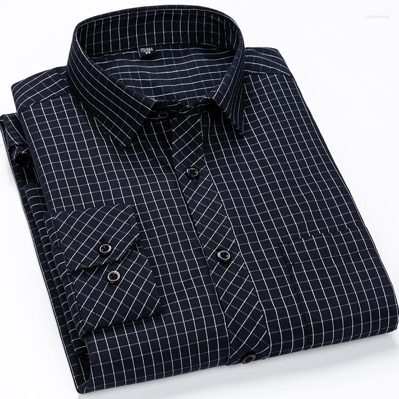 

Men's Dress Shirts Men's Classic Standard-fit Plaid/striped Social Office Shirt Single Patch Pocket Long Sleeve Formal Business Basic, 2118