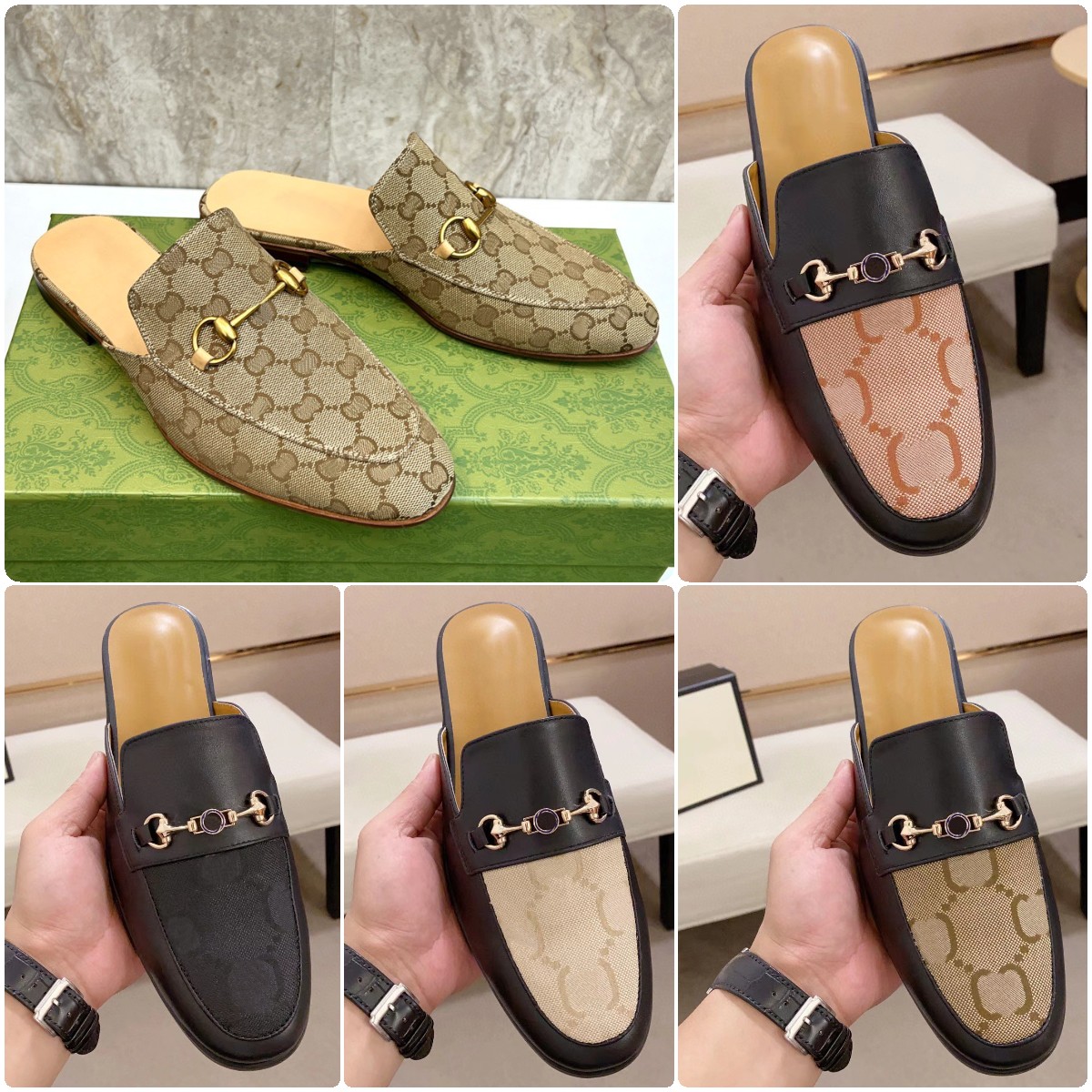 

Designer Princetowns Mules Slippers Lazy Slides Loafers Classic Women Flat Authentic Cowhide Metal Buckle Lady Leather Trample Large Chain Casual shoe, Color1
