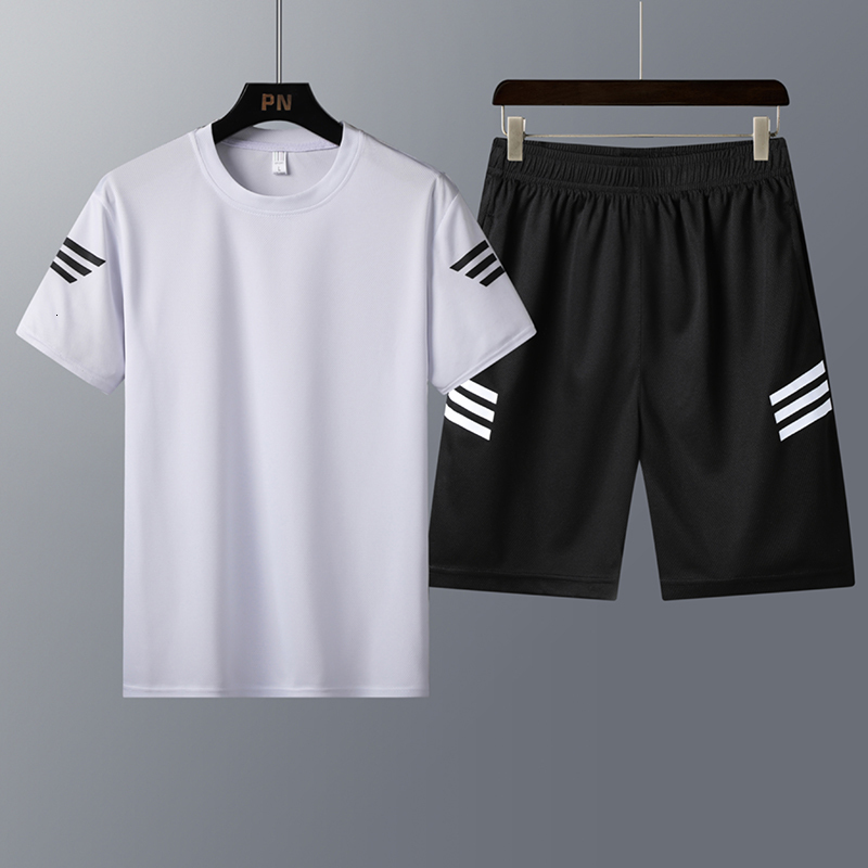 

Men's Tracksuits Summer Sportswear High quality Clothing Sports Suits Quick drying Round Neck Short sleeved Short Pants Ropa Hombre 230413, White