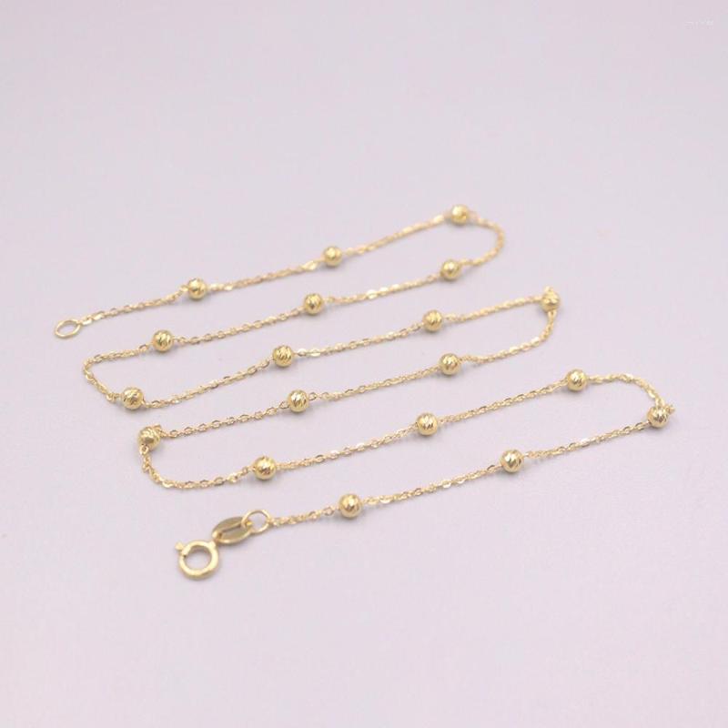 

Chains Au750 Real 18K Yellow Gold Chain Neckalce For Women Female 3mmW Carved Beads Necklace 18''L Jewelry
