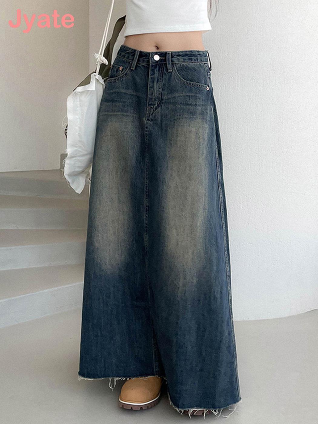 

Skirts Jyate Vintage Maxi Denim Women Y2k Grunge Streetwear Pockets Chic Long Female Casual Harajuku Aesthetic Faldas 230413, Khaki