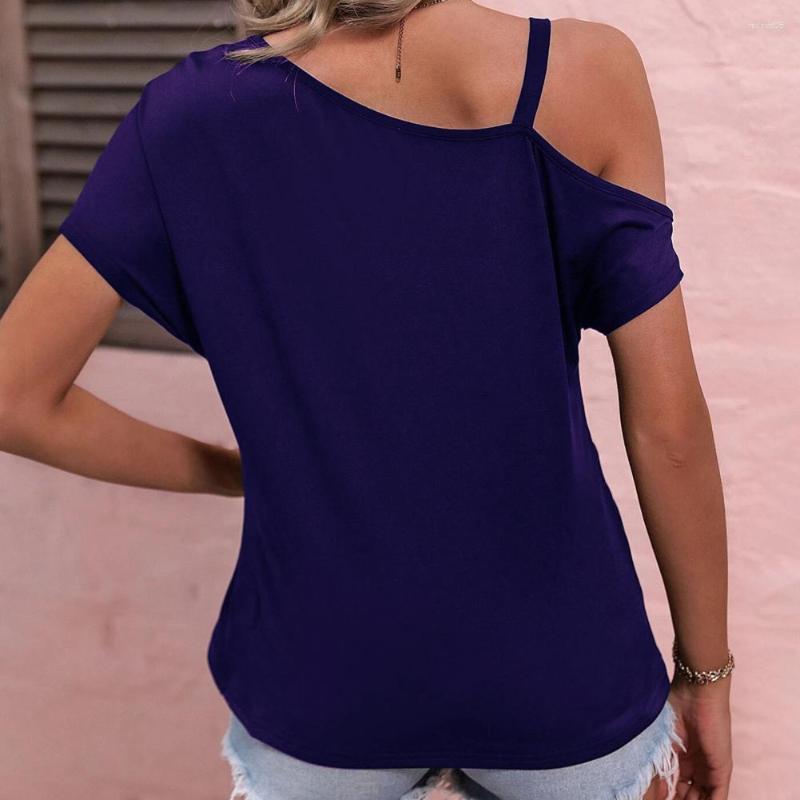 

Women's Blouses Women T-shirt Shirring Summer Tops One Shoulder Skew Collar Loose, Black