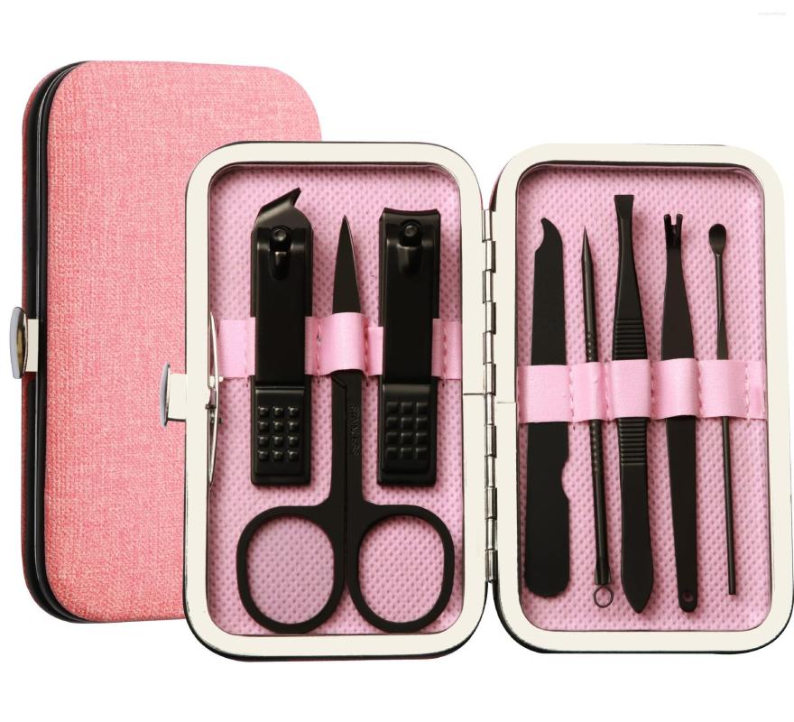 

Nail Art Kits 8 Pcs/set Portable Luxury Manicure Sets Pedicure Bright Pink Clipper Set Personal Care Tools Eyebrow Scissors