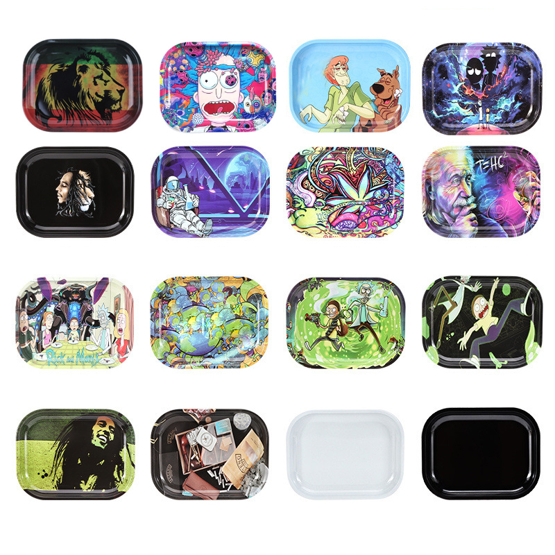

18x14cm Cartoon Cigarette Rolling Tray Metal Smoke Plate Basin Storage Placing Tobacco Herb Grinder and Roll Paper Smoking Tools