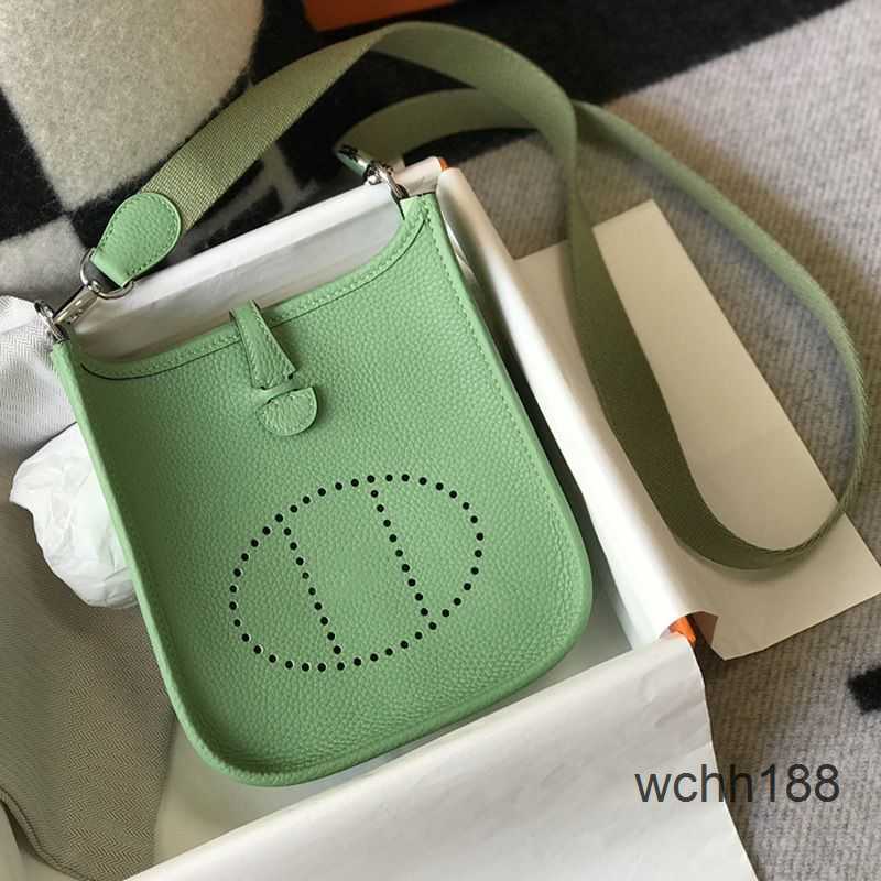

Herma Designer Evelyns Tote Bag Genuine Real 2023 Leather Mini Crossbody Top Layer Togo Calf Bags Lychee Pattern Bucket Women's Zjyb, Emerald