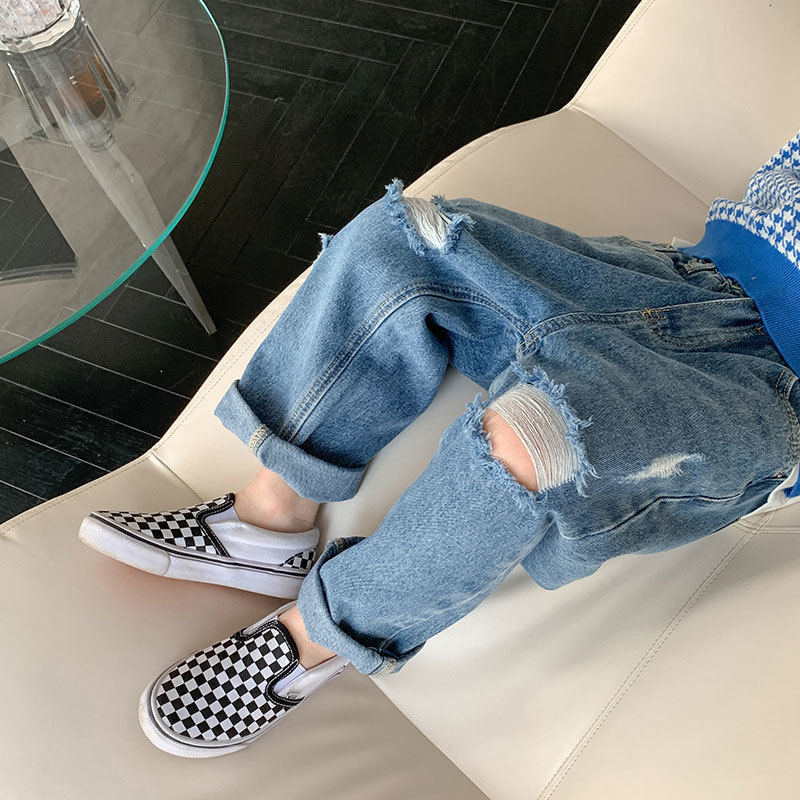 

Jeans Fashion Ins Kids Boys Jeans Baby Clothes Pants Hole Children Denim Boy Casual Bowboy Bottoms Trousers Spring Summer 2-8Years 230413, Blue