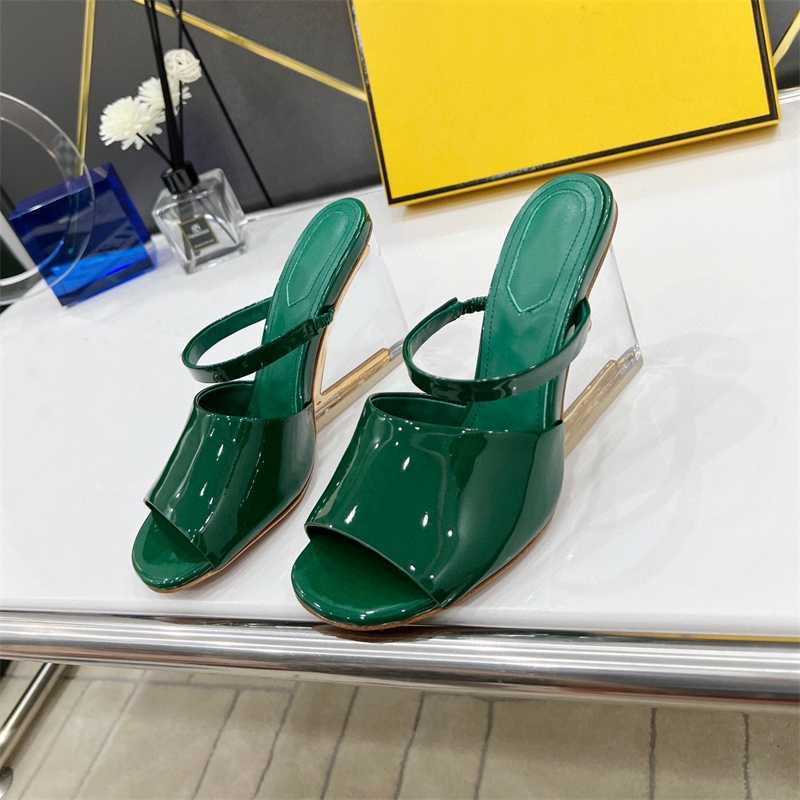 

In summer of 2023 wear sandals outside new transparent slope heel fashion and leisure fairy style one-line slippers, Green5
